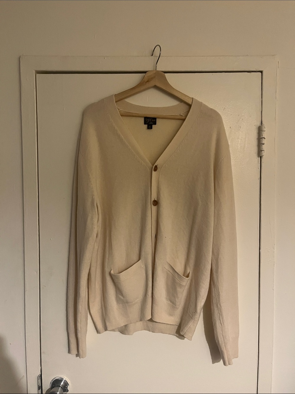 J. Crew Cream Cashmere Men's V-Neck Cardigan